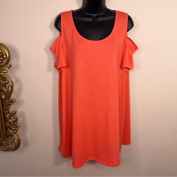 0x Terra And Sky Coral Orange Cold Shoulder Top Short Sleeve Stretch Lightweight - Picture 8 of 11